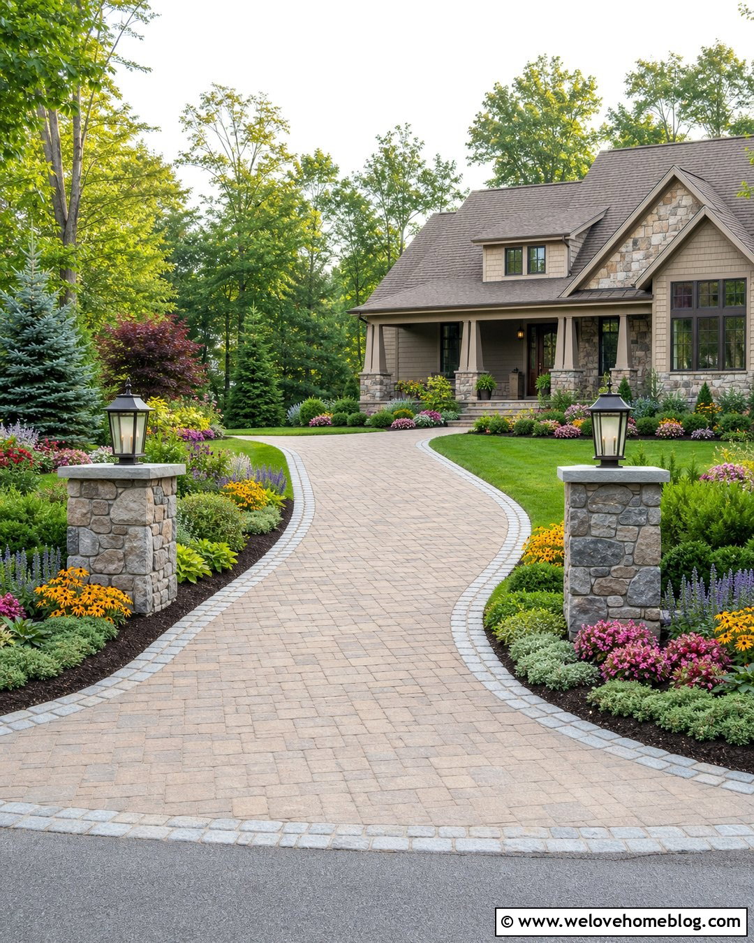 Stone Pillars With Flower Beds - 40 Stone Pillars Driveway Entrance Ideas