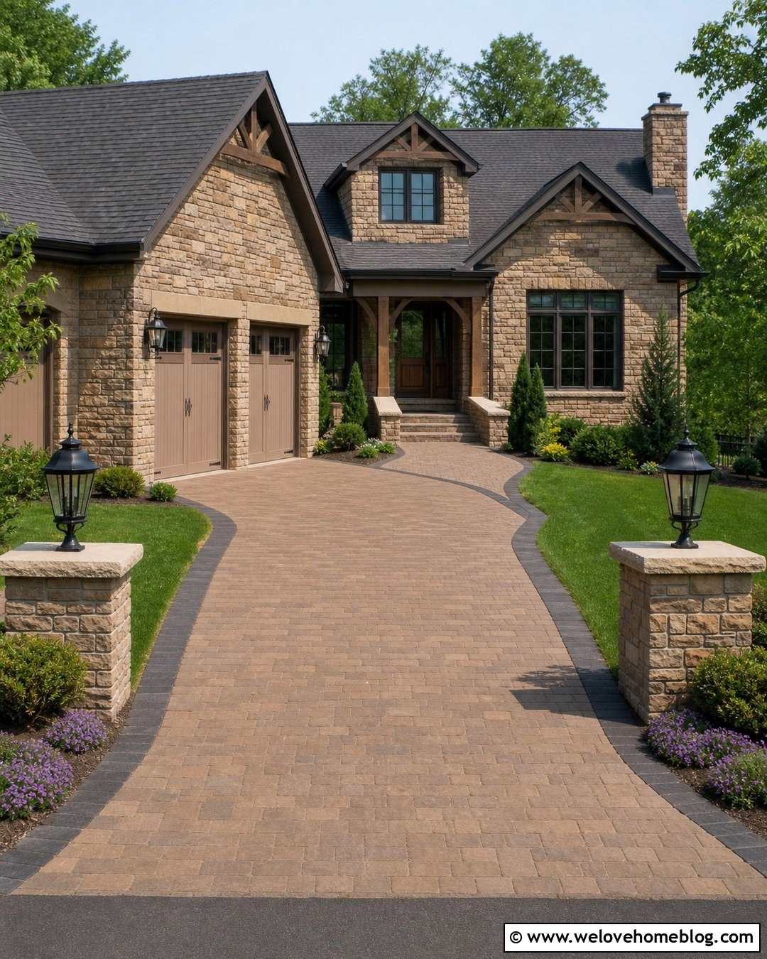 Stone Pillars With Matching House Stone - 40 Stone Pillars Driveway Entrance Ideas