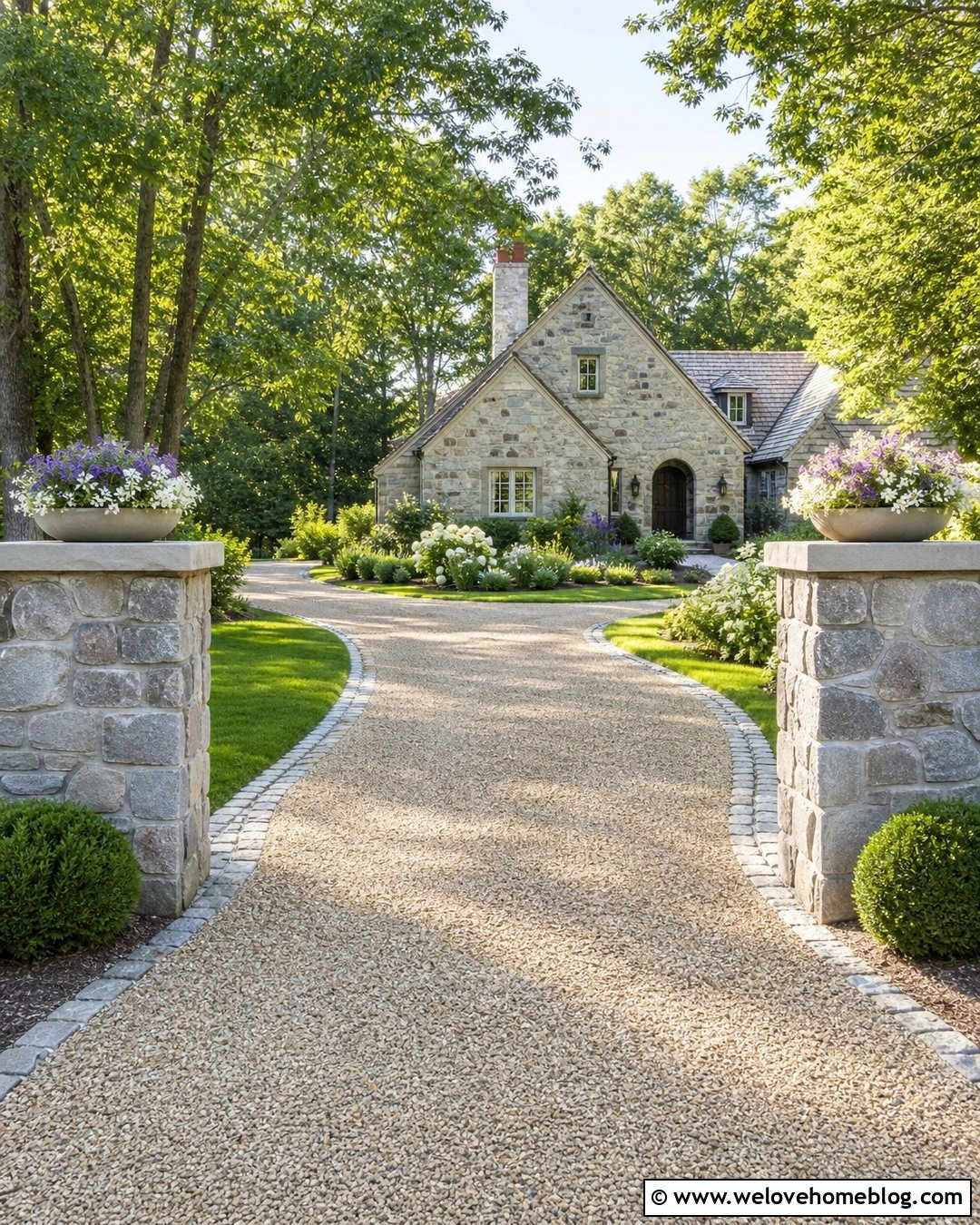 Stone Pillars With Planter Bowls - 40 Stone Pillars Driveway Entrance Ideas