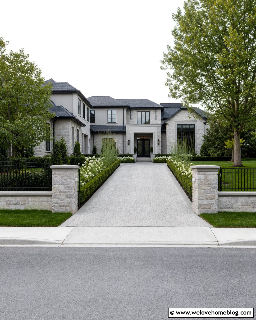 Stone Pillars With Straight Garden Walls - 40 Stone Pillars Driveway Entrance Ideas