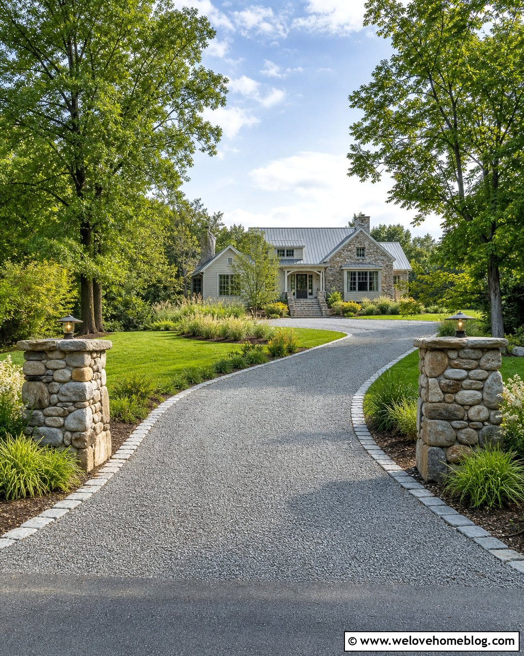 Stone Pillars Without A Gate - 40 Stone Pillars Driveway Entrance Ideas
