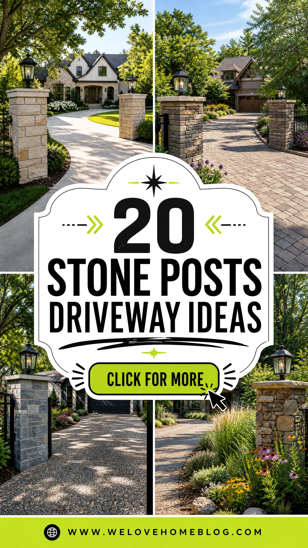 20 Stone Posts Driveway Ideas for a Charming Front Entry - 20 Stone Posts Driveway Ideas for a Charming Front Entry
