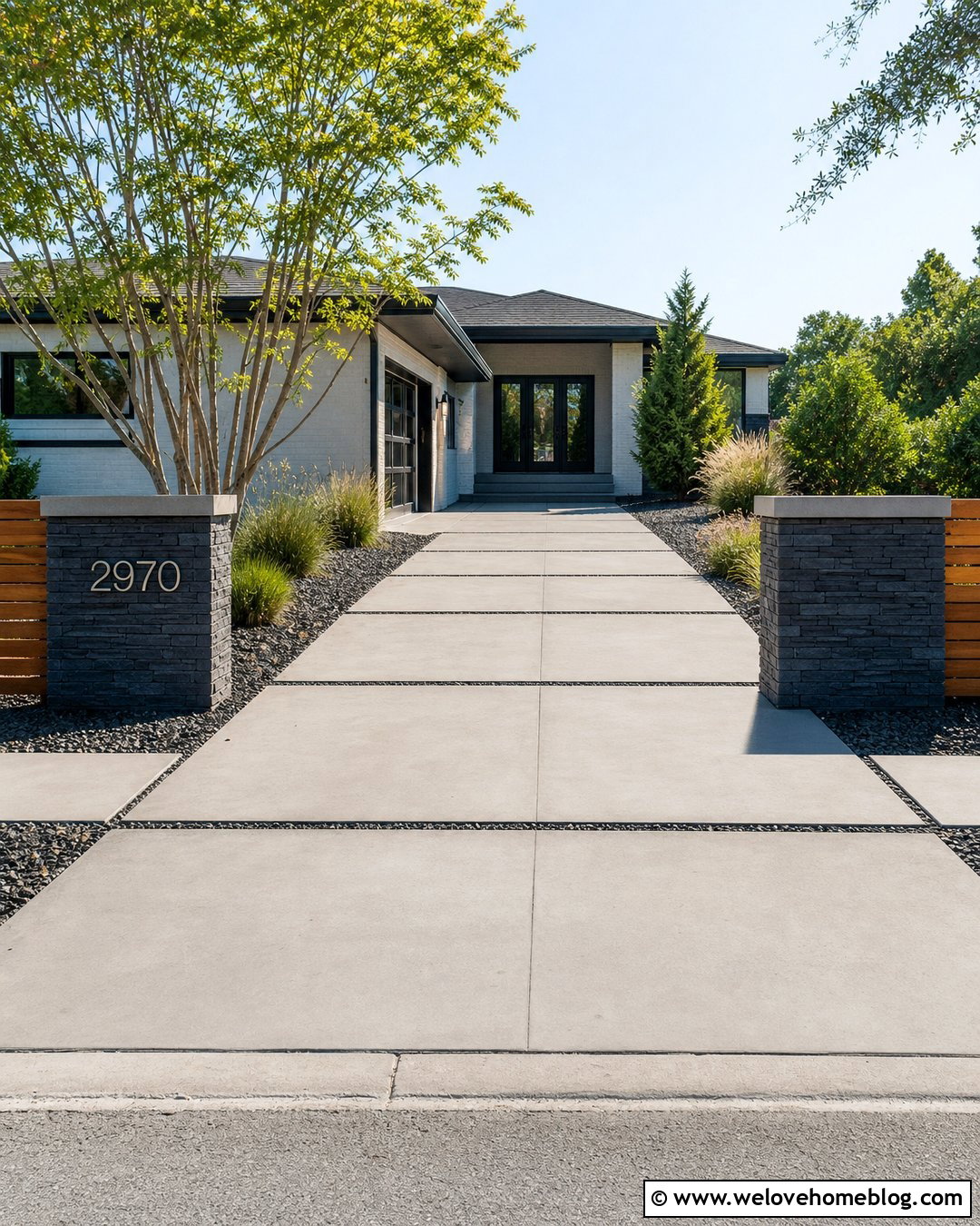 Stone Posts With A Modern Address Sign - 20 stone posts driveway ideas