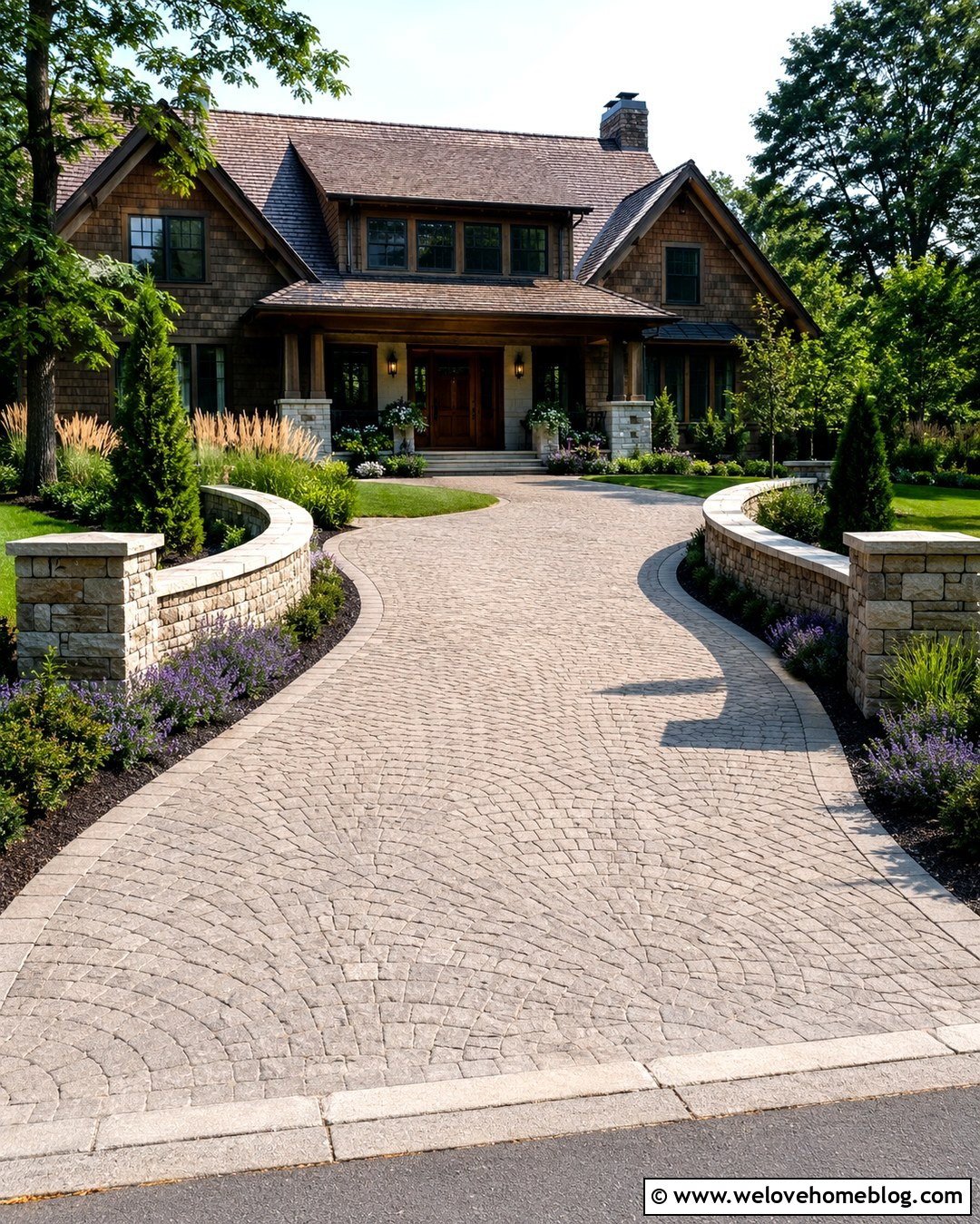 Stone Posts With Curved Wing Walls - 20 stone posts driveway ideas