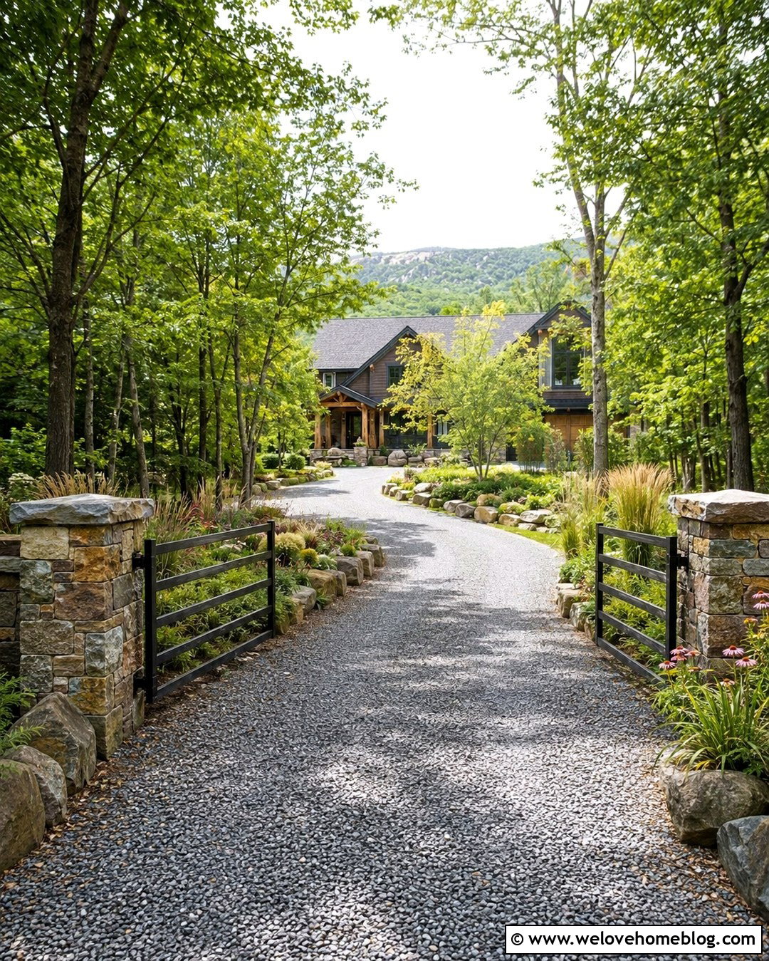 Stone Posts With Native Driveway Landscaping - 20 stone posts driveway ideas