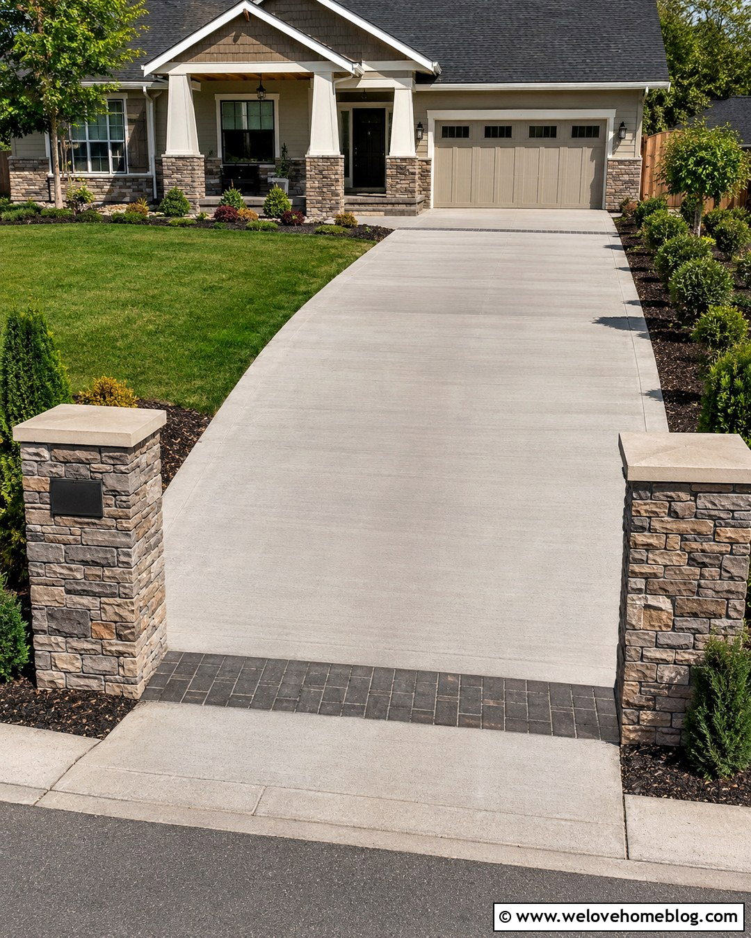 Stone Veneer Posts With A Concrete Driveway - 20 stone posts driveway ideas