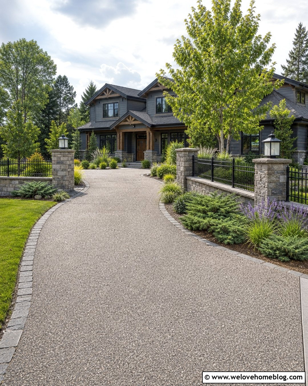Stone Wall And Fence Driveway Entrance - 20 Driveway Entrance Landscaping Fence Ideas