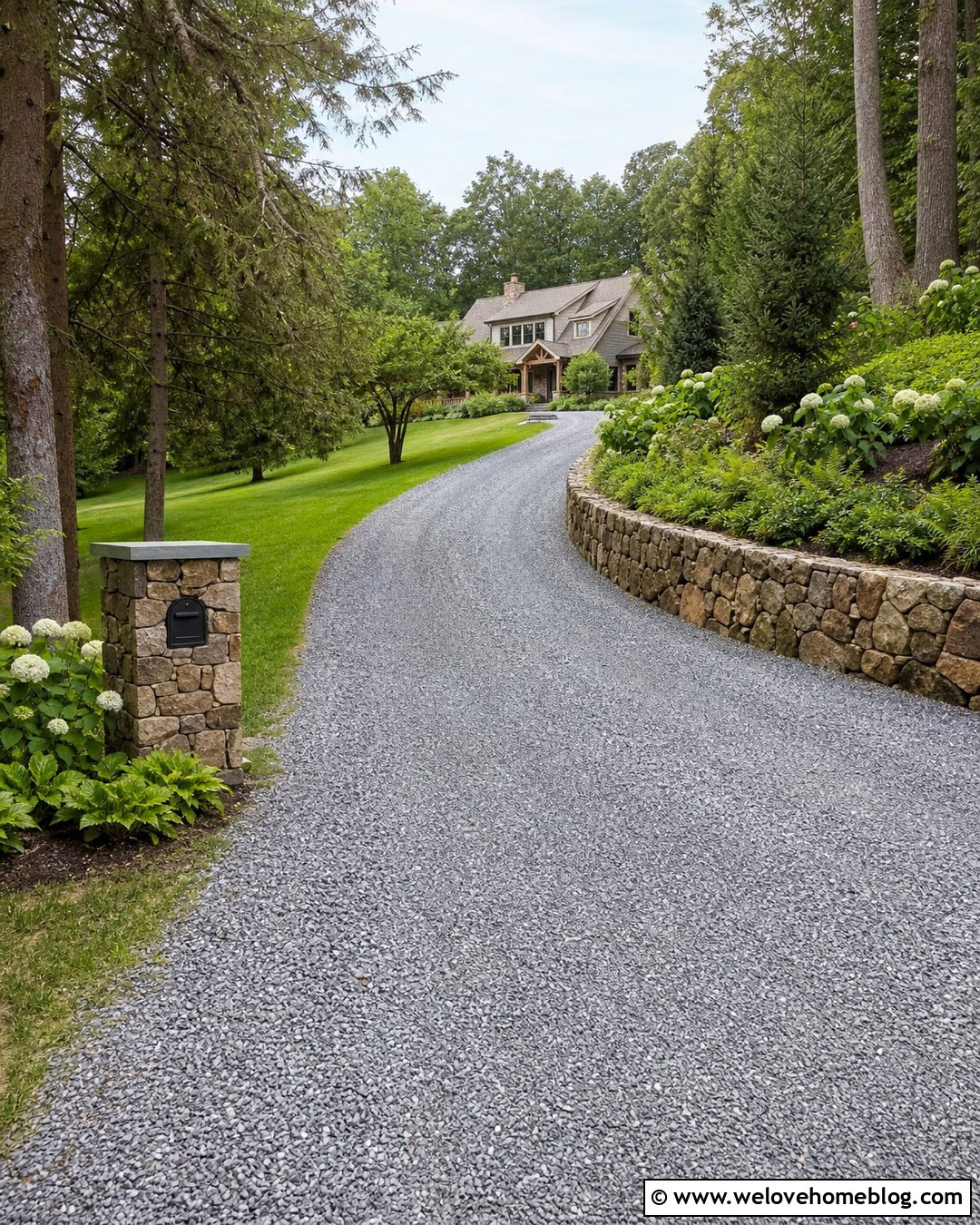 Stone Wall Gravel Driveway Border - 40 Driveway Border Ideas