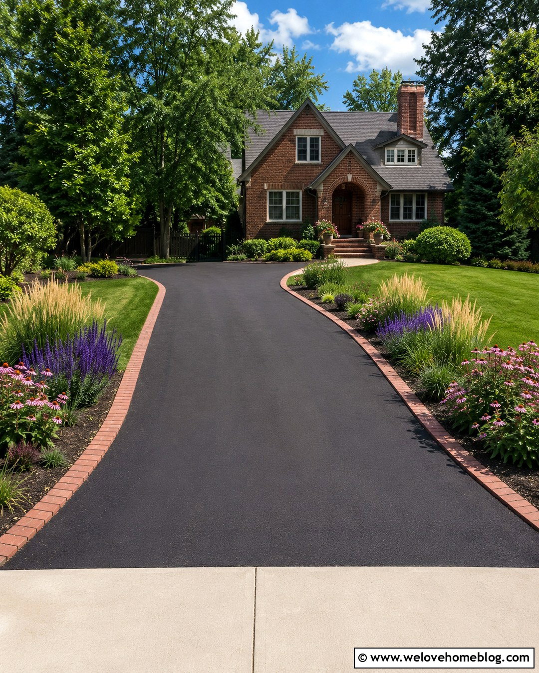 Straight Asphalt Driveway With Flower Beds - 20 straight driveway landscaping ideas