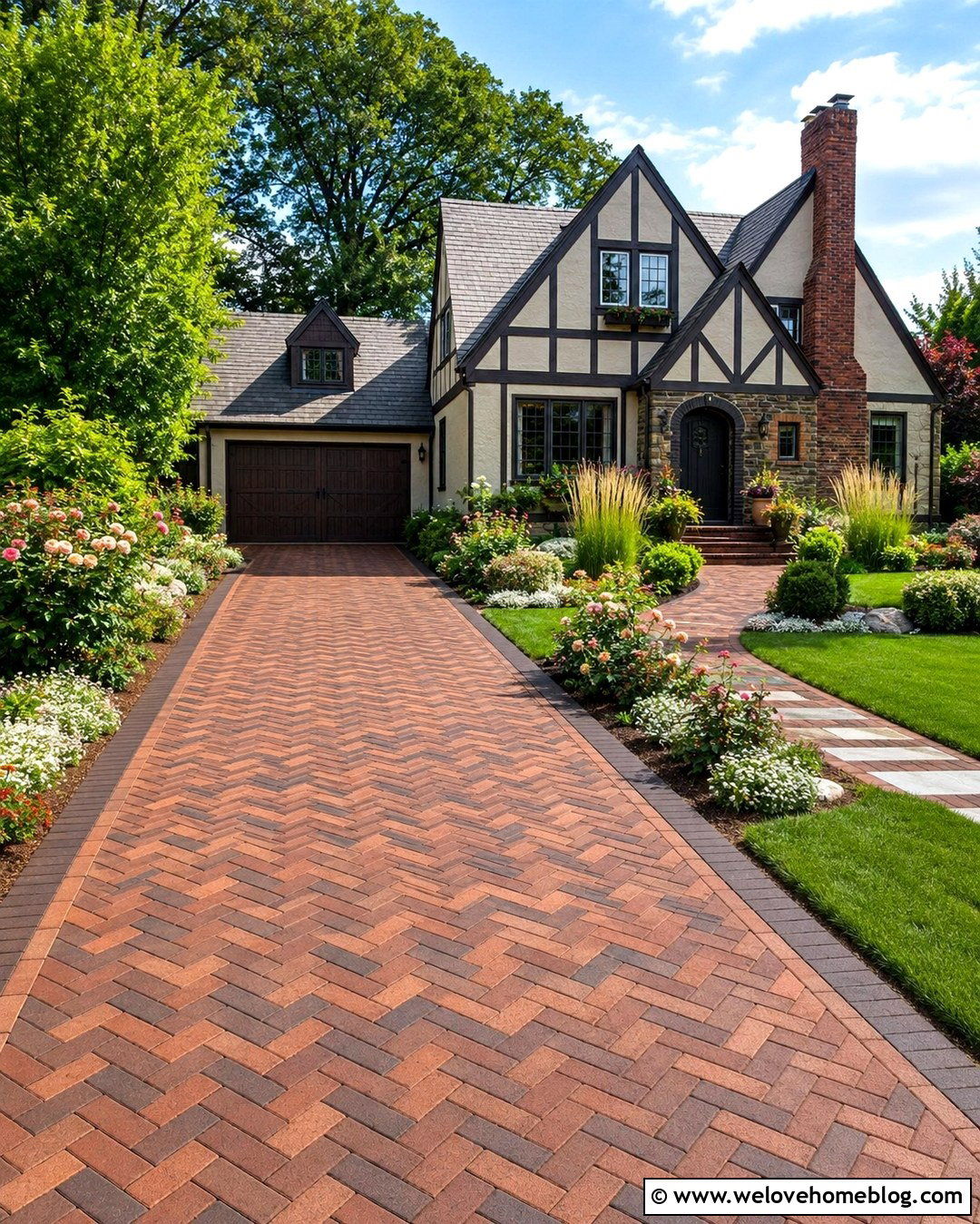 Straight Brick Driveway With Cottage Gardens - 20 straight driveway landscaping ideas