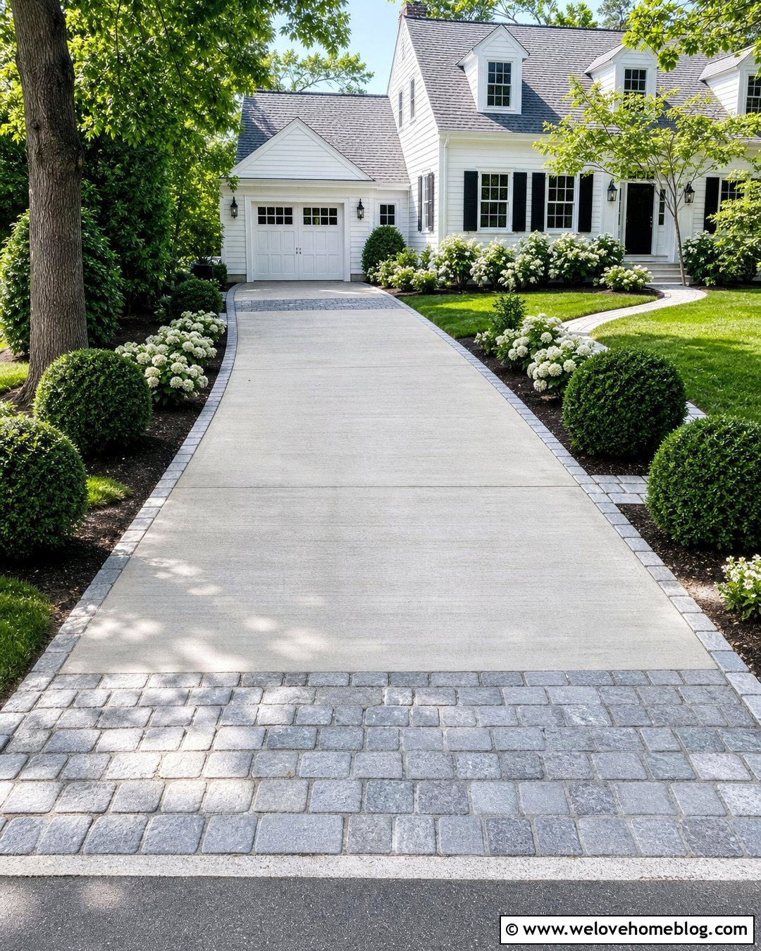Straight Cement Driveway With Cobblestone Apron - 35 Cement Driveway Ideas