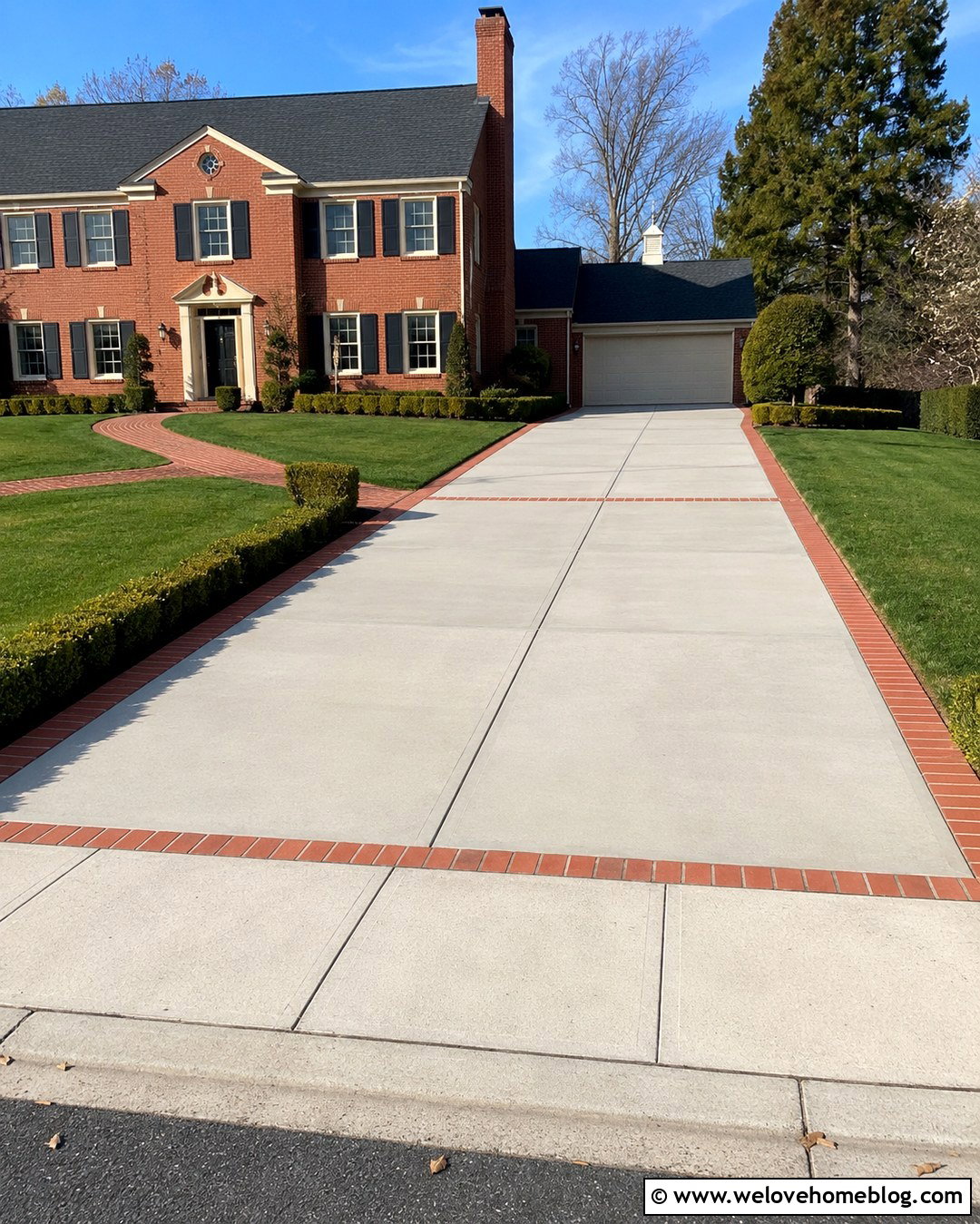 Straight Concrete Driveway With Brick Border - 20 Nice Driveway Ideas