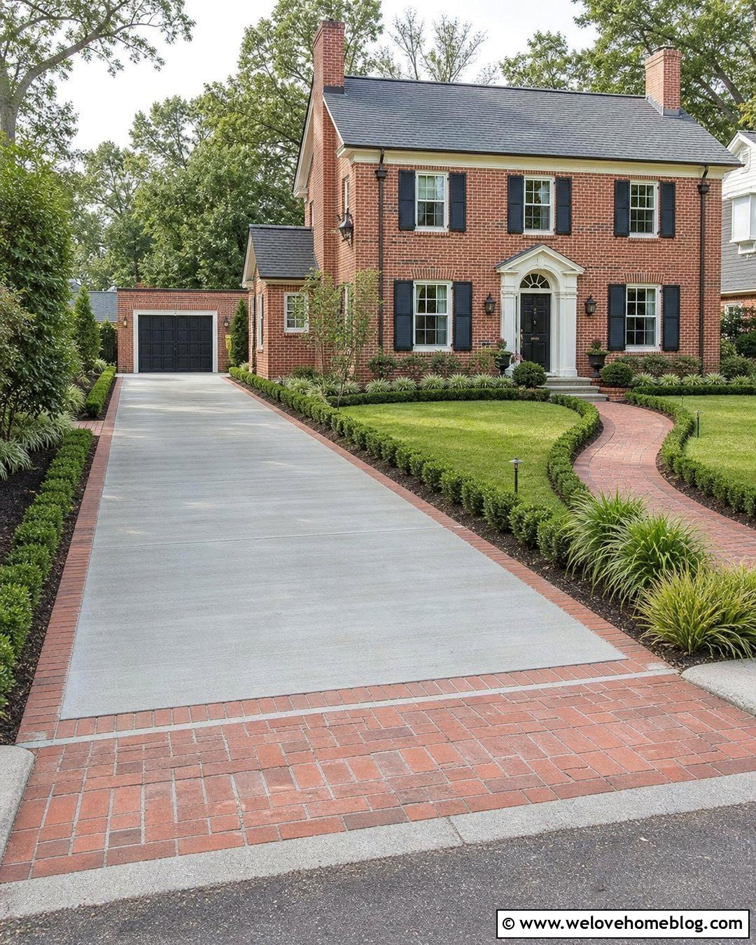 Straight Concrete Driveway With Brick Border - 25 Car Driveway Ideas