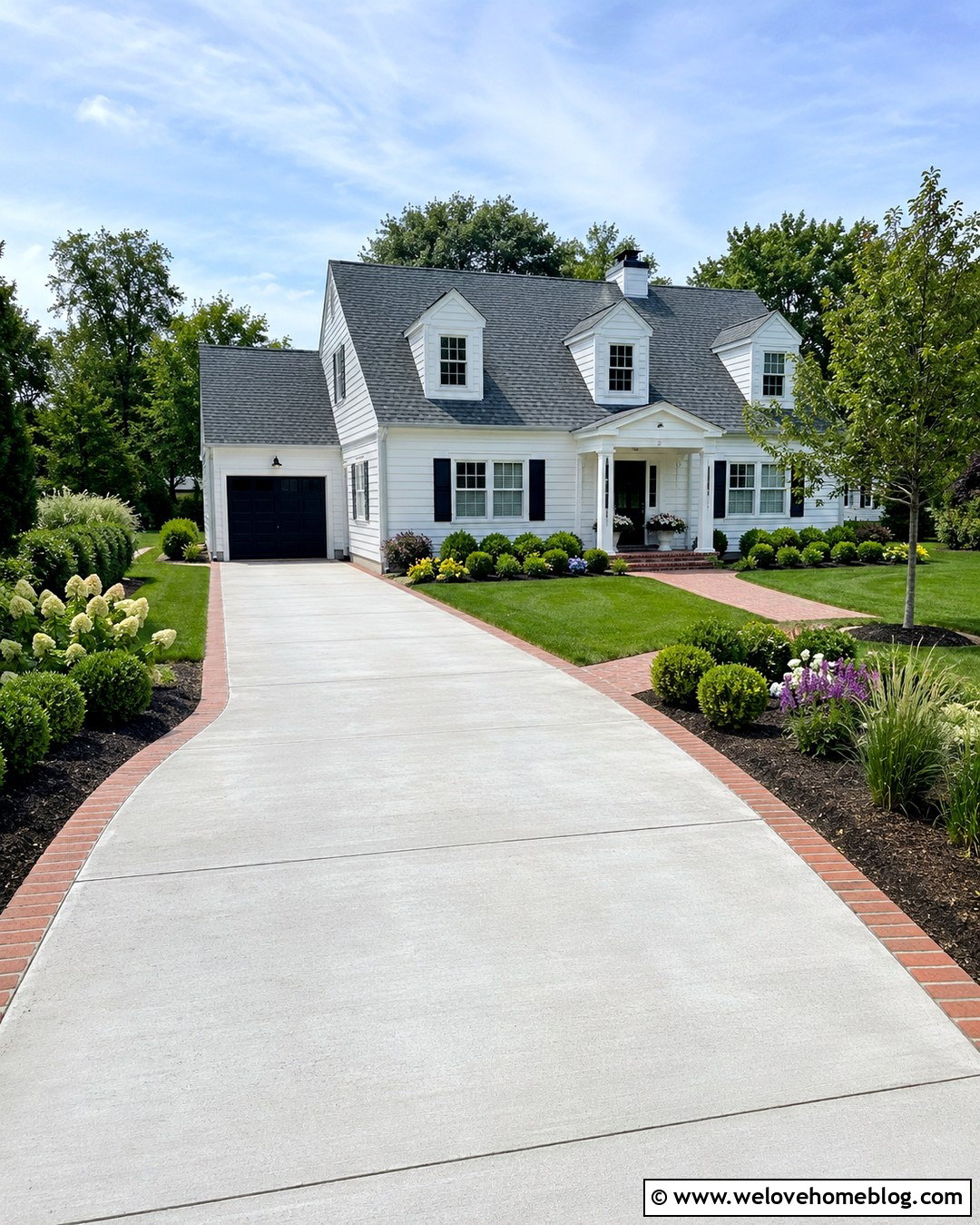 Straight Concrete Driveway With Brick Border - 20 Front Of House Driveway Ideas