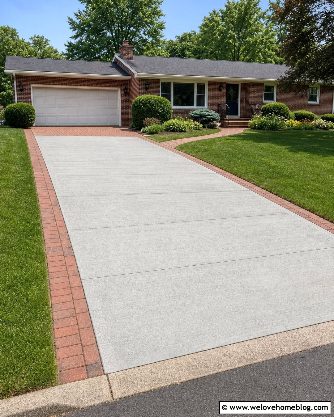 Straight Concrete Driveway With Brick Borders - 30 front yard driveway ideas