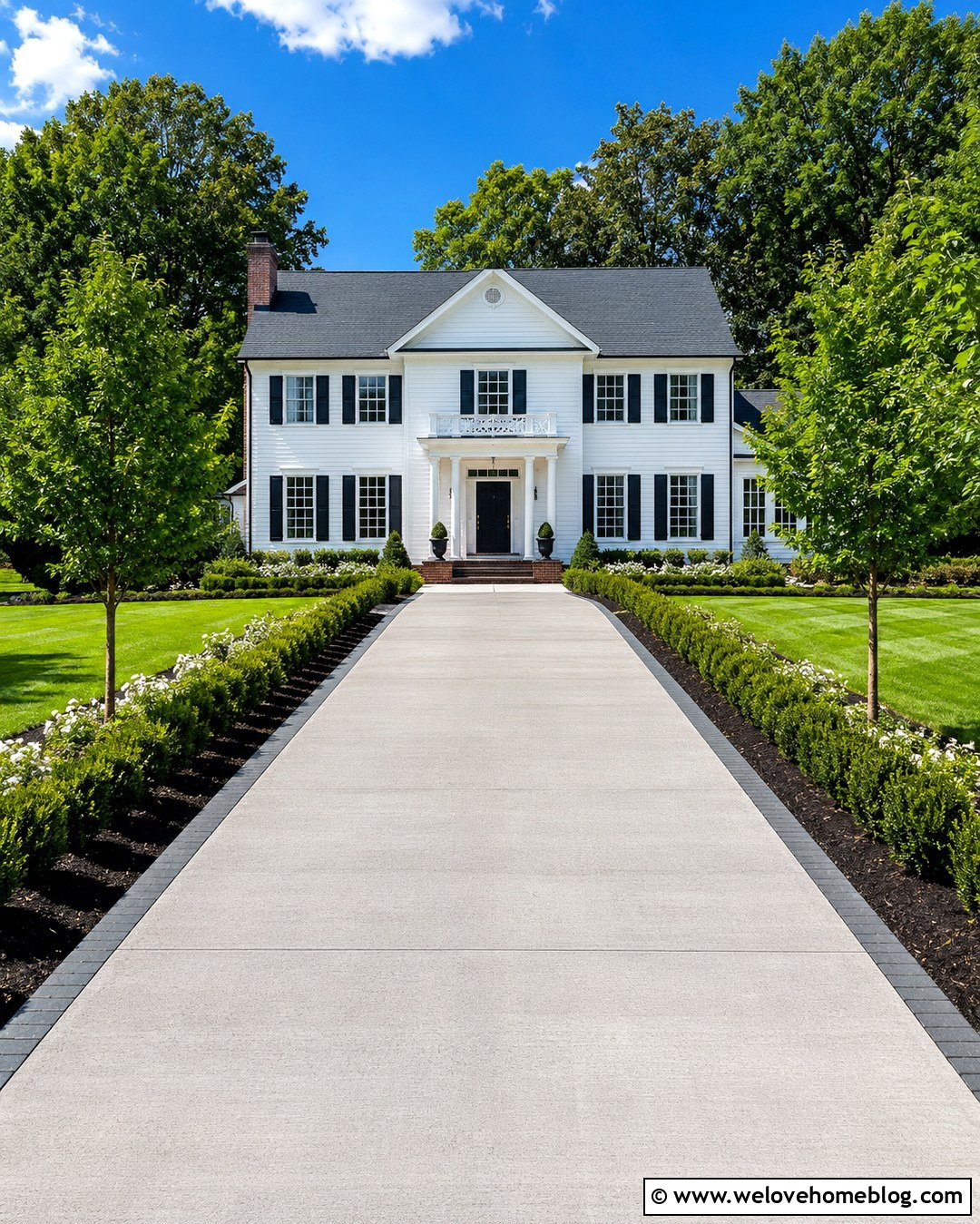 Straight Concrete Driveway With Evergreen Borders - 20 straight driveway landscaping ideas