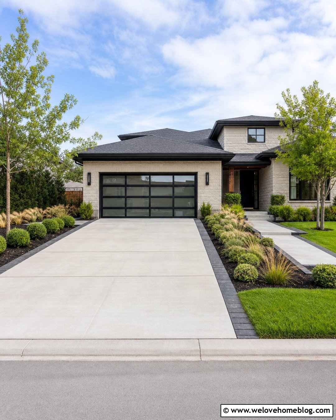 Straight Concrete Front Driveway - 45 Front Driveway Ideas