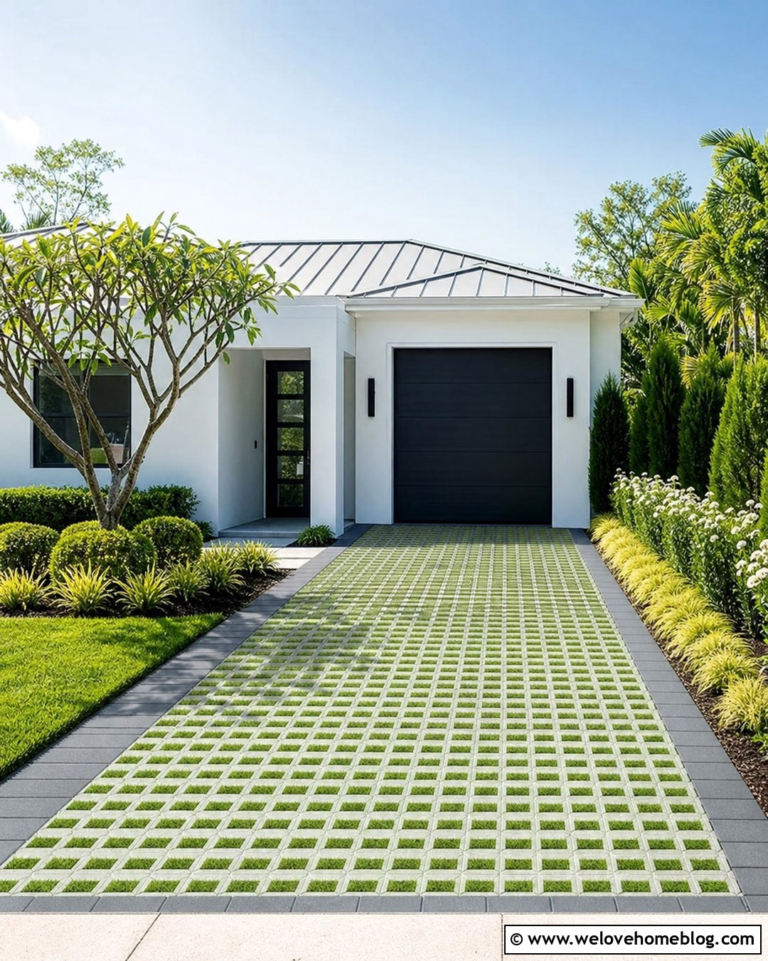 Straight Concrete Grass Paver Driveway - 45 grass pavers driveway ideas