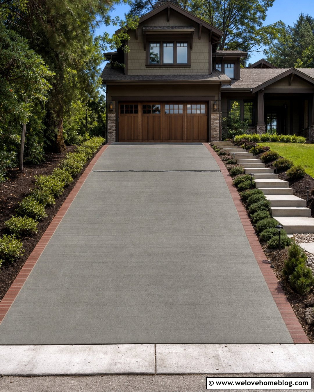 Straight Concrete Uphill Driveway With Trench Drain - 25 Uphill Driveway Ideas