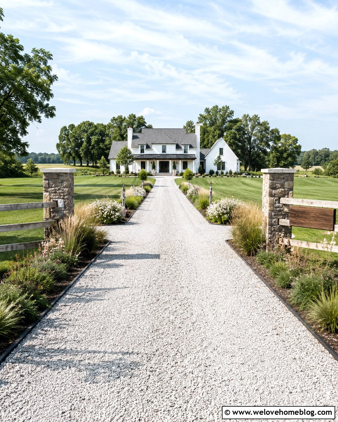 Straight Farmhouse Gravel Driveway With Split Rail Fencing - 20 straight driveway landscaping ideas
