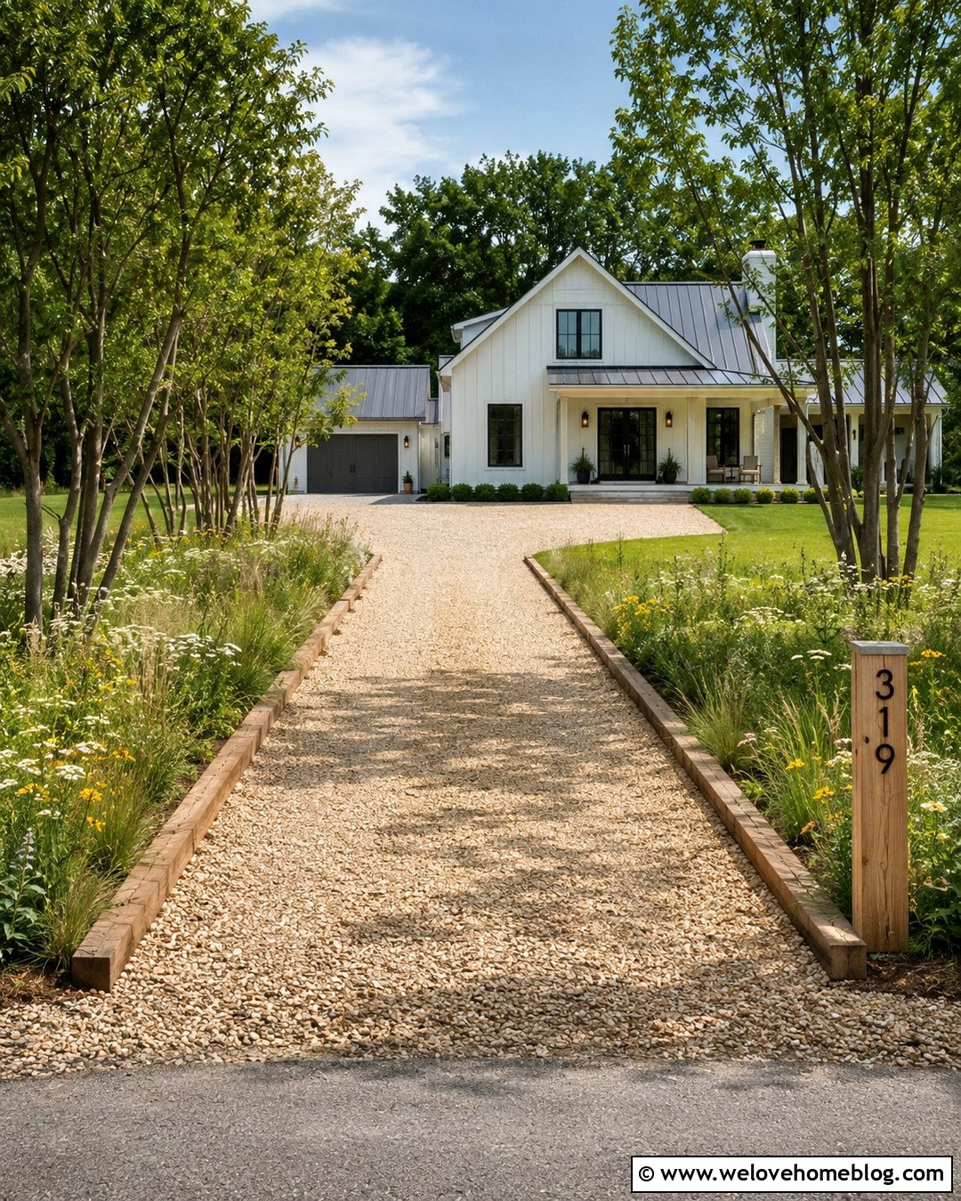 Straight Gravel Driveway With Timber Edging - 20 straight driveway landscaping ideas