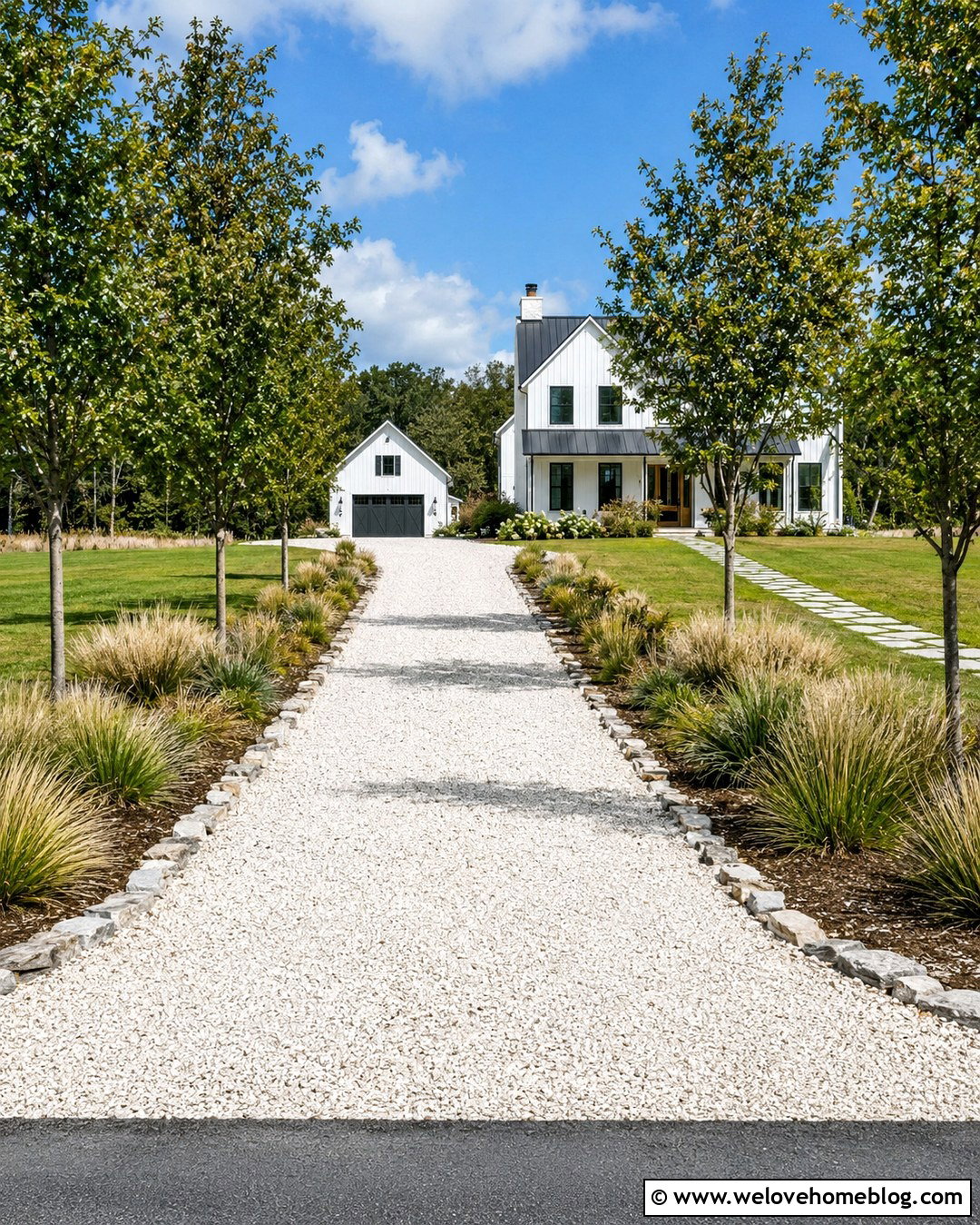 Straight Oyster Shell Farmhouse Driveway