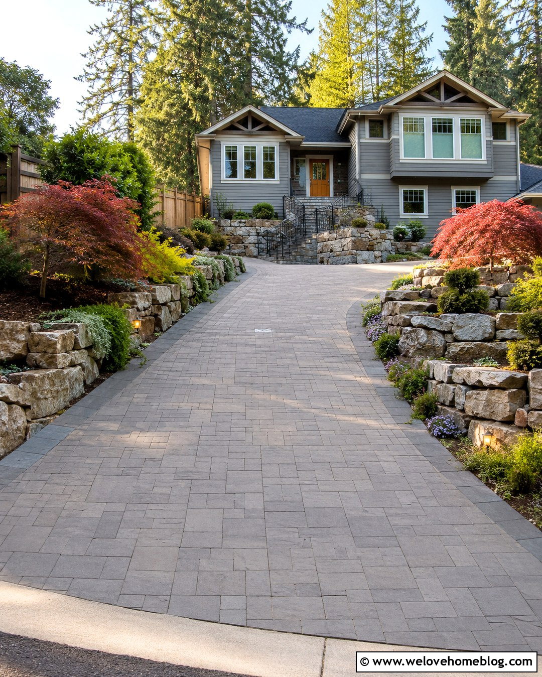 Straight Paver Driveway With Low Retaining Walls - 20 straight driveway landscaping ideas