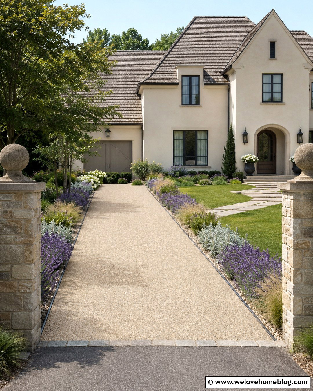 Straight Resin Bound Driveway With Lavender Borders - 20 straight driveway landscaping ideas