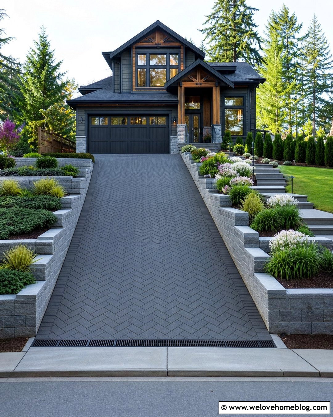 Straight Sloped Driveway With Tiered Walls - 30 sloped driveway ideas