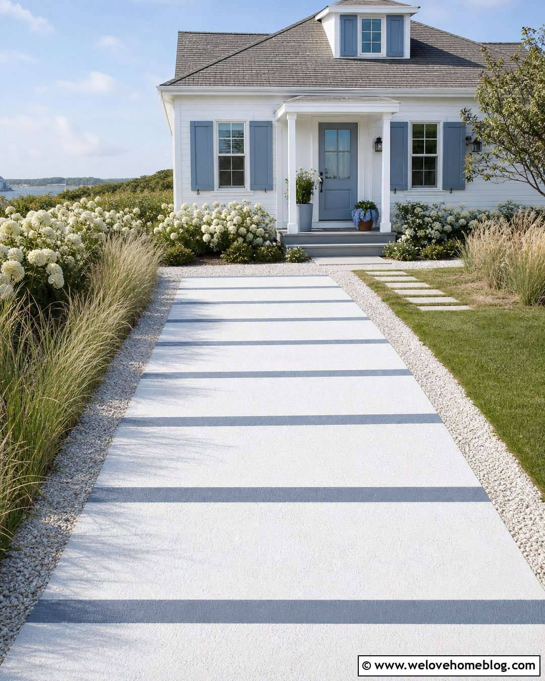 Striped Driveway Paint With Coastal House - 30 driveway paint ideas