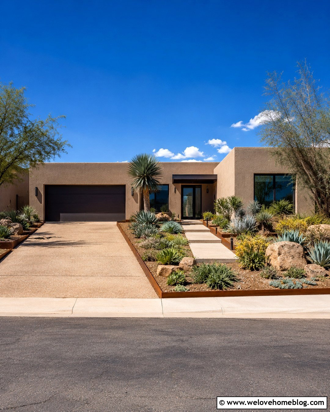 Succulent Garden Beside Desert Driveway - 20 Garden Beside Driveway Ideas