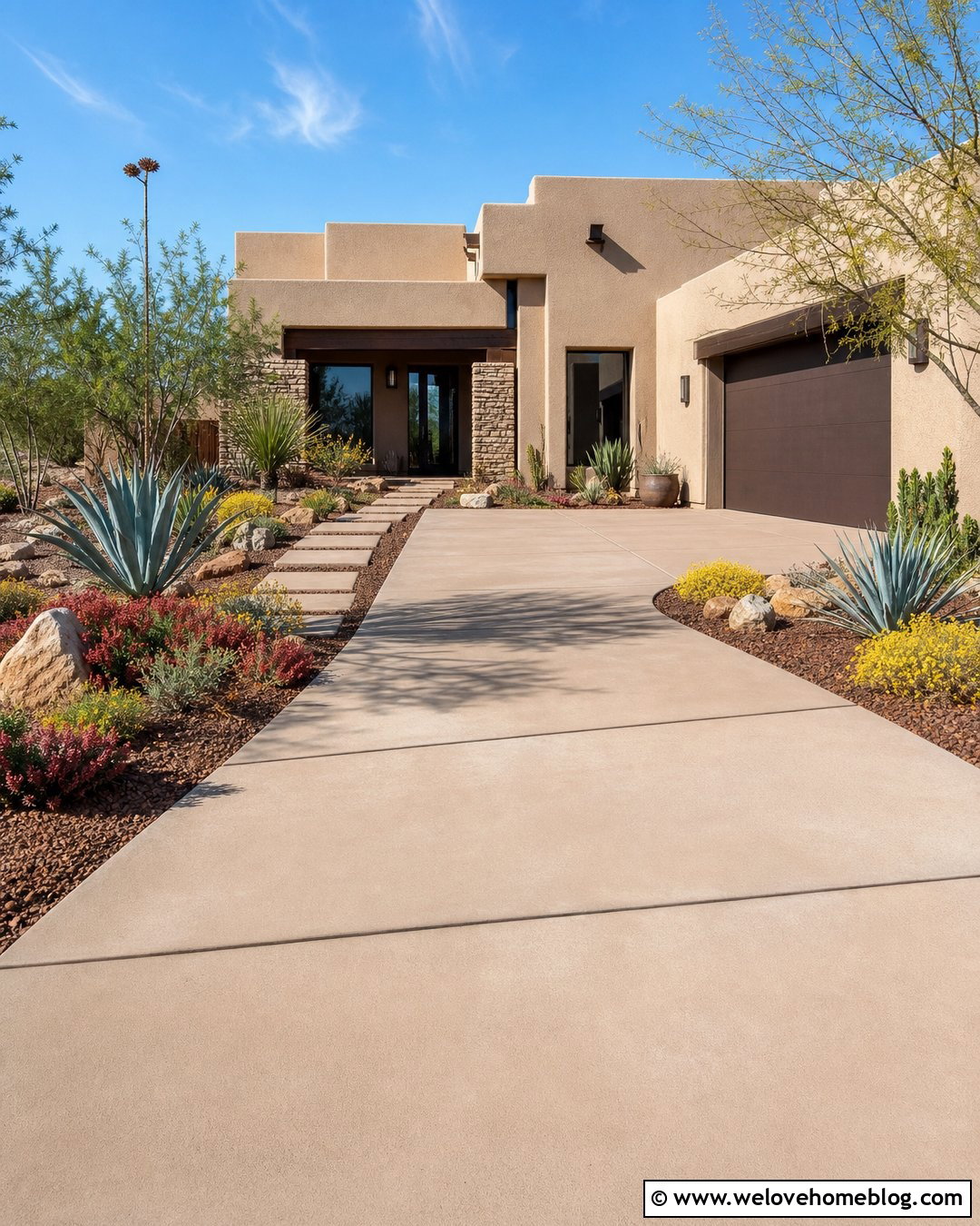 Succulent Lined Concrete Driveway - 20 lining driveway with plants ideas