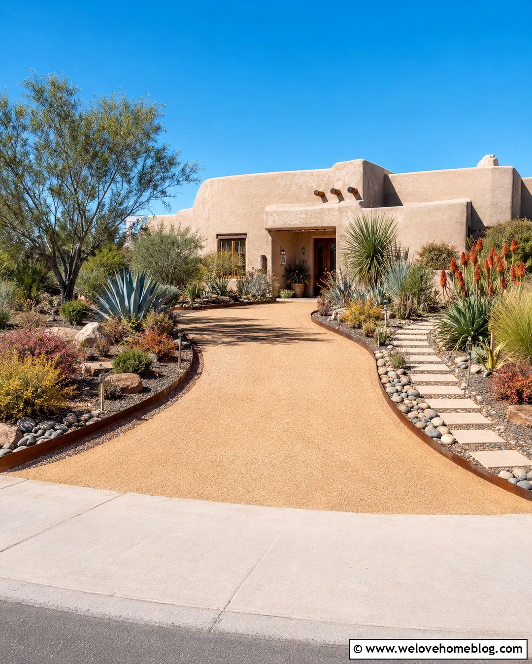 Succulent Lined Decomposed Granite Driveway - 20 Plant Lined Driveway Ideas