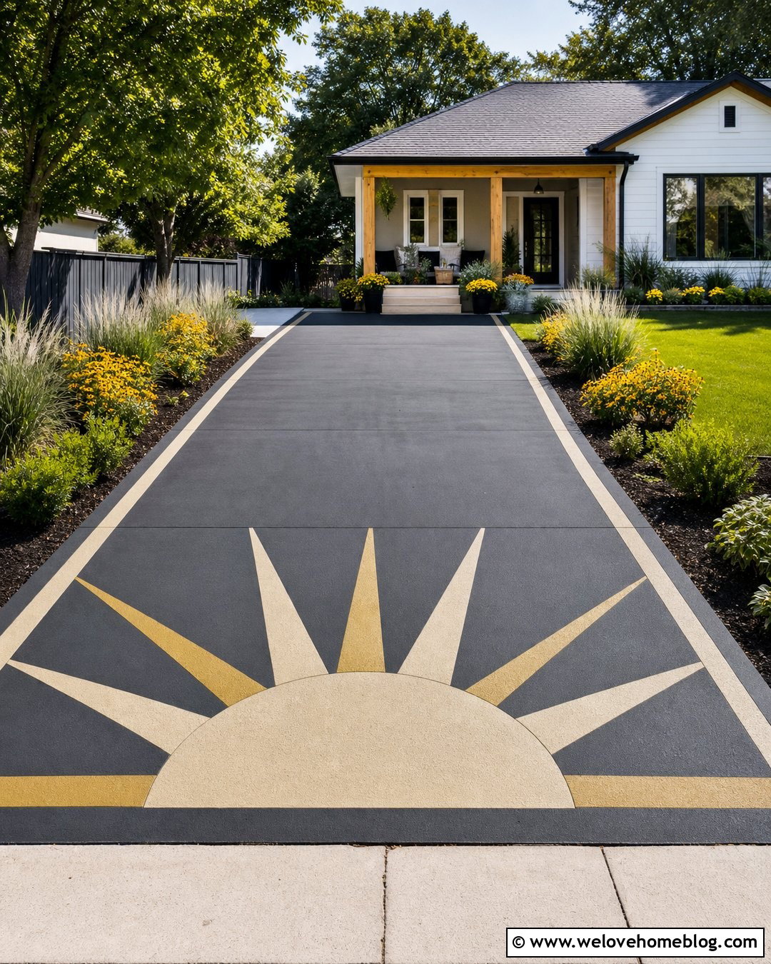 Sunburst Entrance Painted Driveway - 30 Painted Driveway Ideas