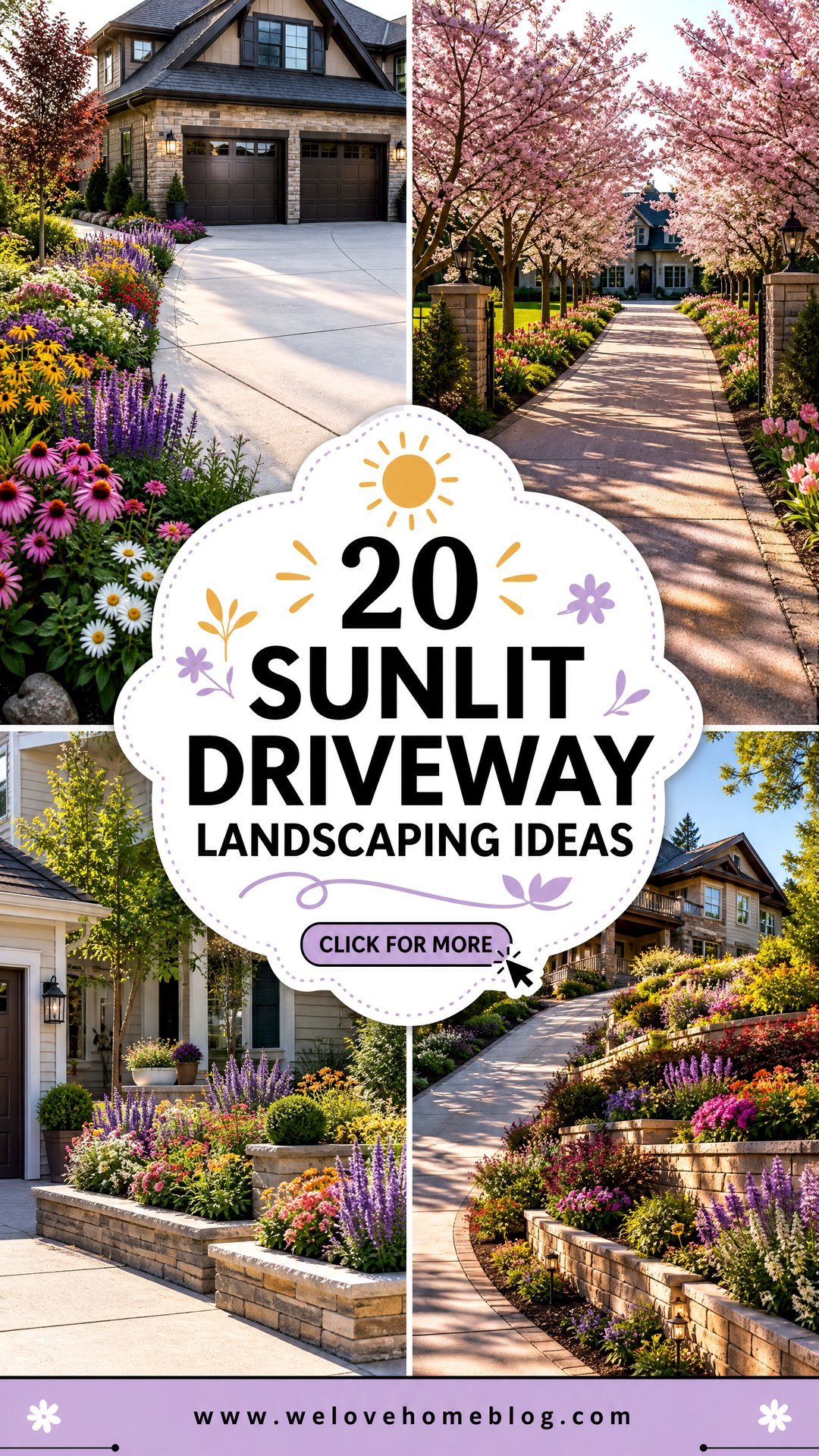 20 Sunlit Driveway Landscaping Ideas for Warm Curb Appeal - 20 Sunlit Driveway Landscaping Ideas for Warm Curb Appeal