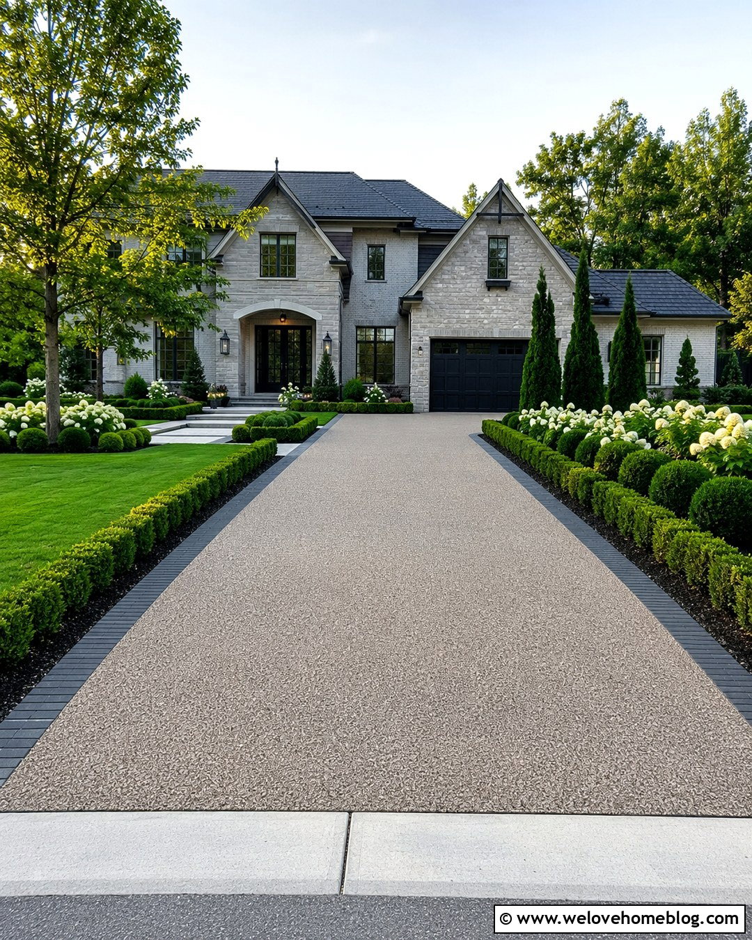 Sunlit Resin Bound Driveway With Clipped Hedges - 20 Sunlit Driveway Landscape Ideas