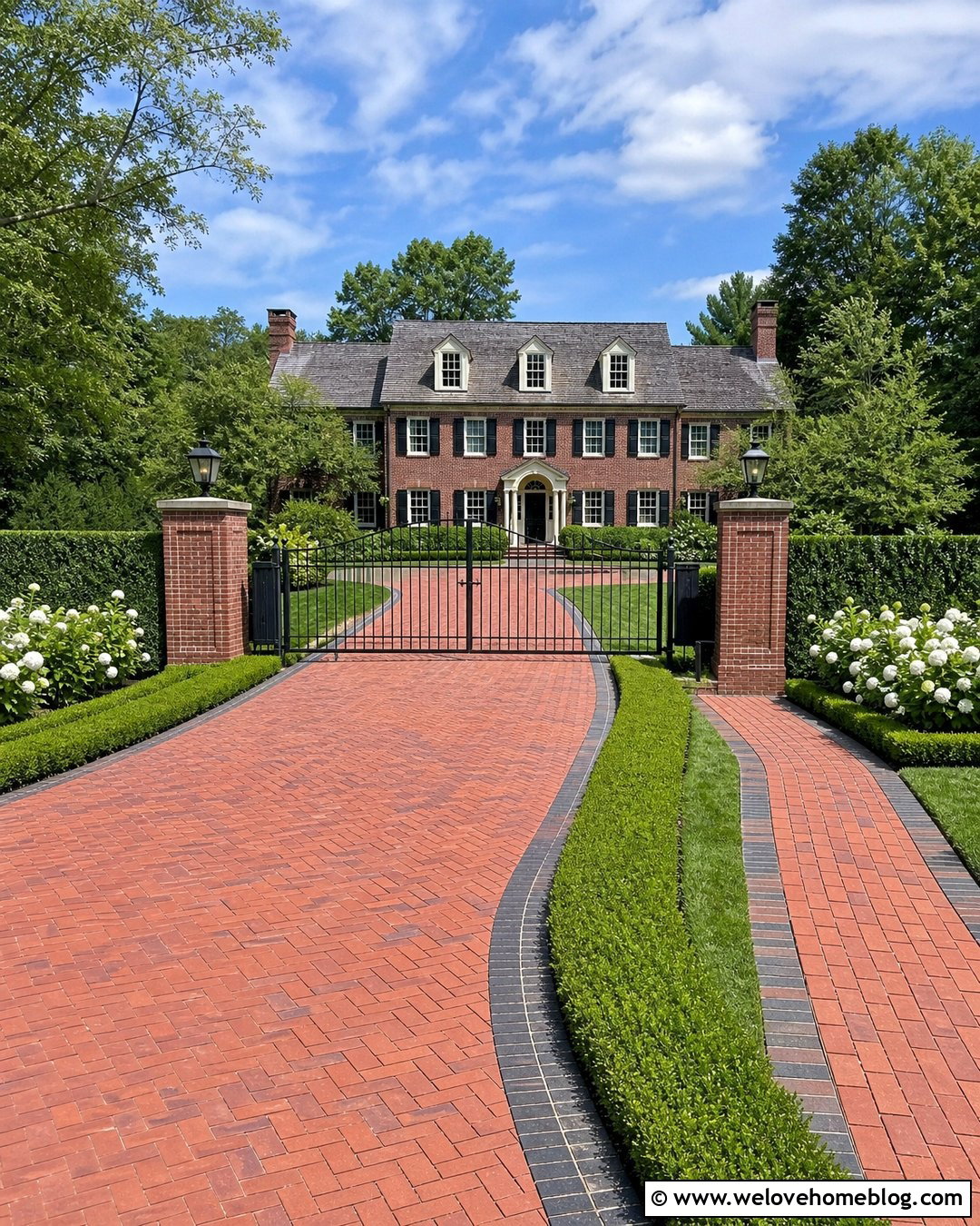 Swing Gate Driveway Stopper With Brick Pillars - 20 Driveway Stopper Ideas