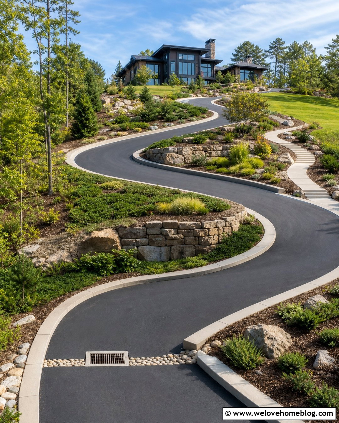 Switchback Asphalt Sloped Driveway - 35 Sloped Driveway Solutions Ideas