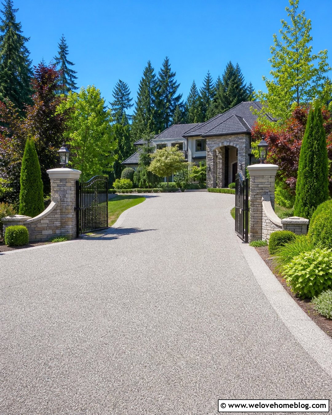 Tall Stone Driveway Columns With An Automatic Gate - 20 stone driveway entrance columns ideas