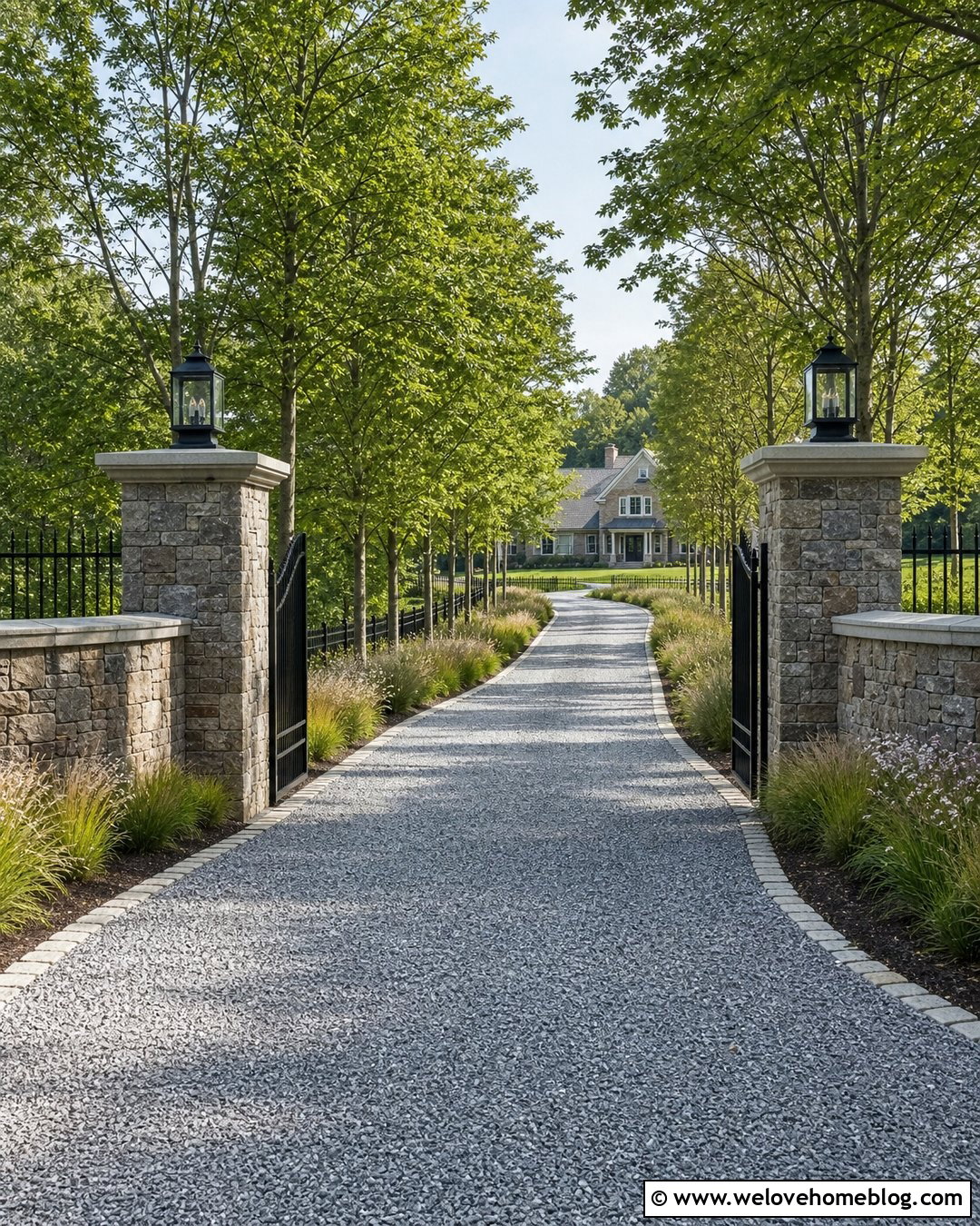 Tall Stone Pillars For A Long Driveway - 40 Stone Pillars Driveway Entrance Ideas