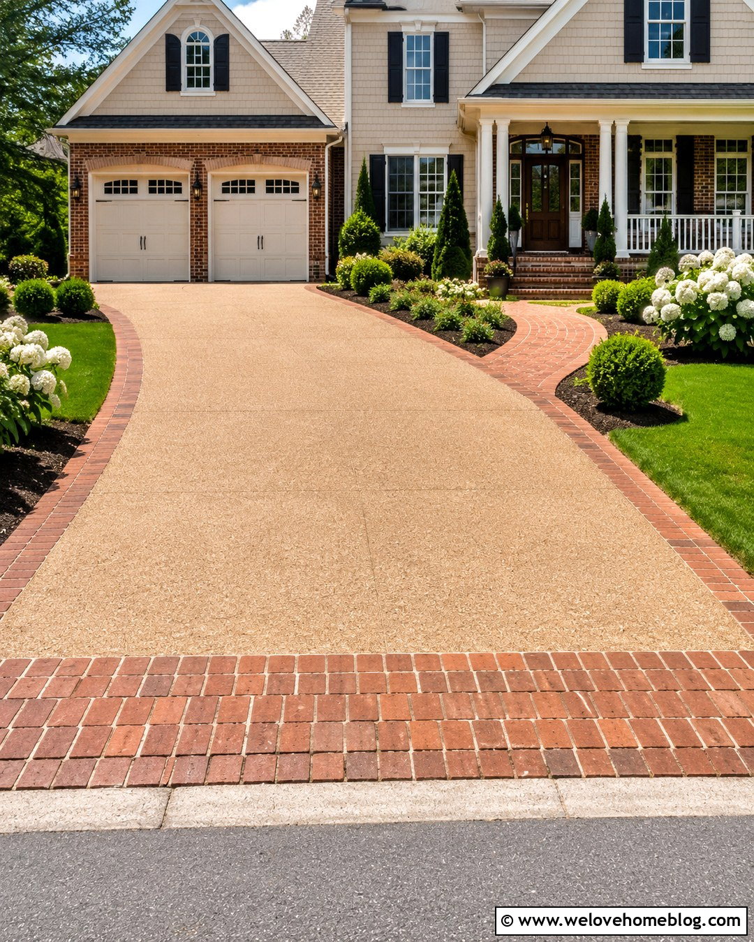 Tan Concrete Driveway With Red Brick Walkway - 20 concrete and brick driveway ideas
