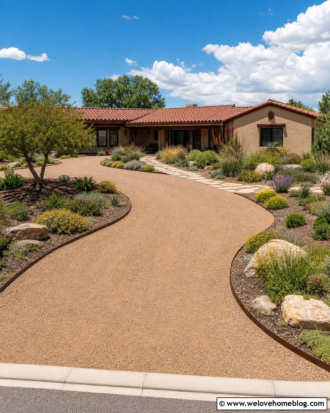 Tan Gravel Driveway With Native Plants - 35 cheap driveway ideas