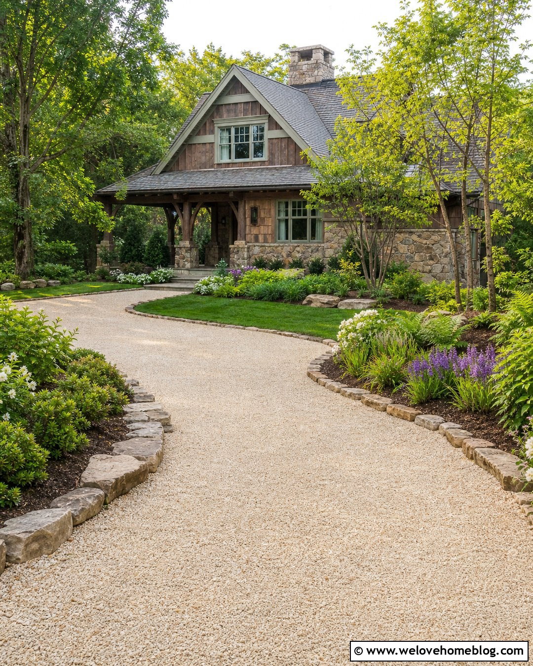 Tan Gravel Driveway With Natural Stone Border - 20 gravel driveway with border ideas