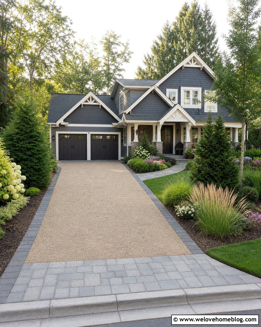 Tan Gravel Driveway With Paver Ribbon Edging - 20 Edge Gravel Driveway Ideas