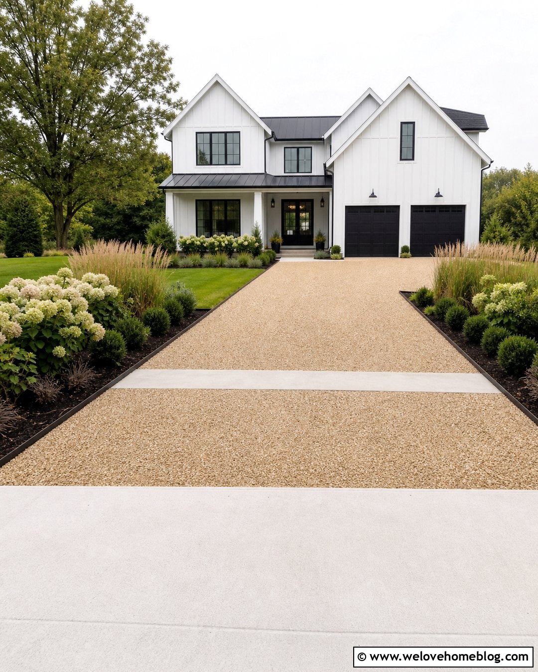 Tan Gravel Grid Driveway For A Modern Farmhouse - 25 Gravel Grid Driveway Ideas