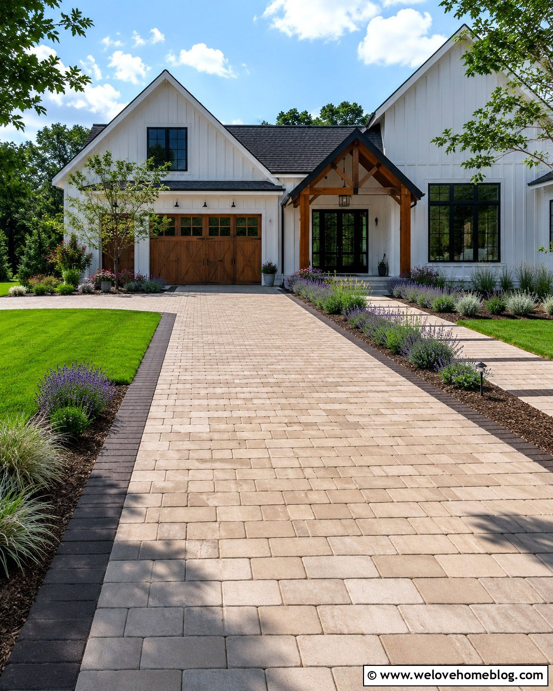 Tan Holland Stone Driveway With Farmhouse Borders - 20 holland stone driveway ideas