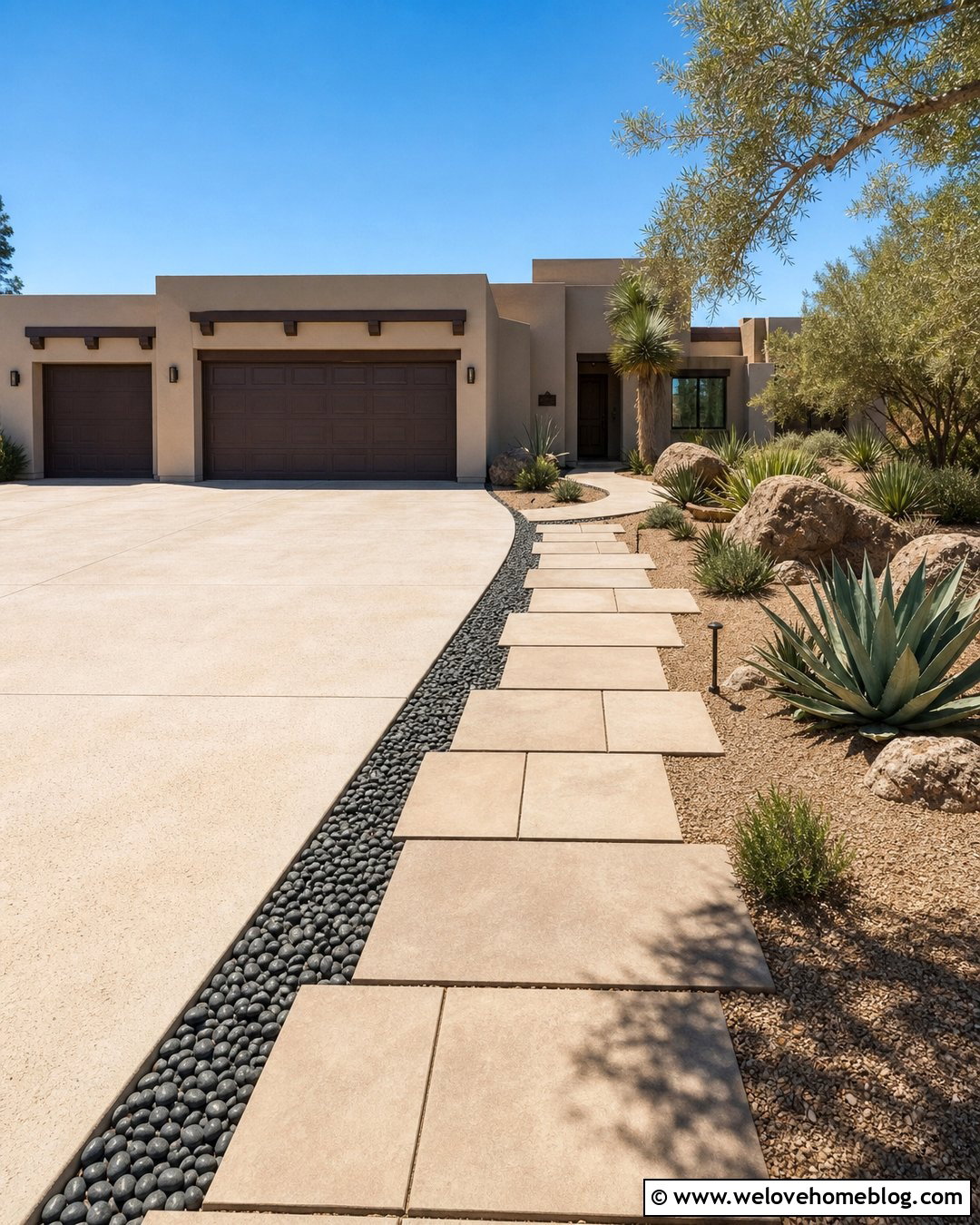 Tan Pavers Beside a Desert Driveway - 20 Pavers Beside Driveway Ideas