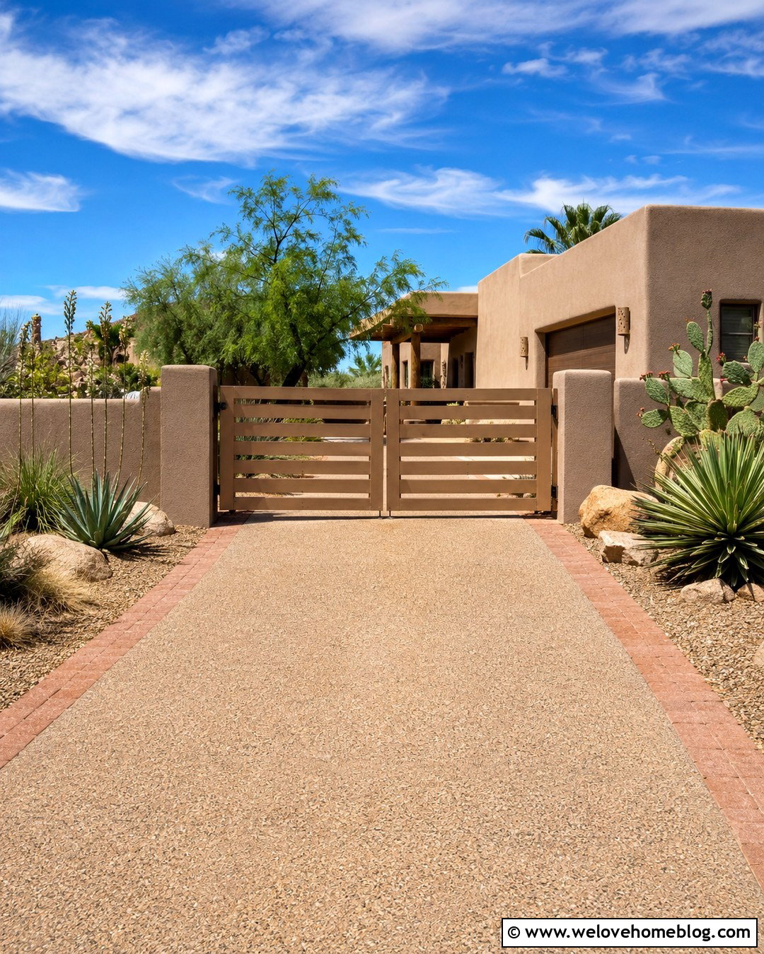 Tan Plastic Driveway Gate With Desert Landscaping - 20 plastic gates for driveways ideas