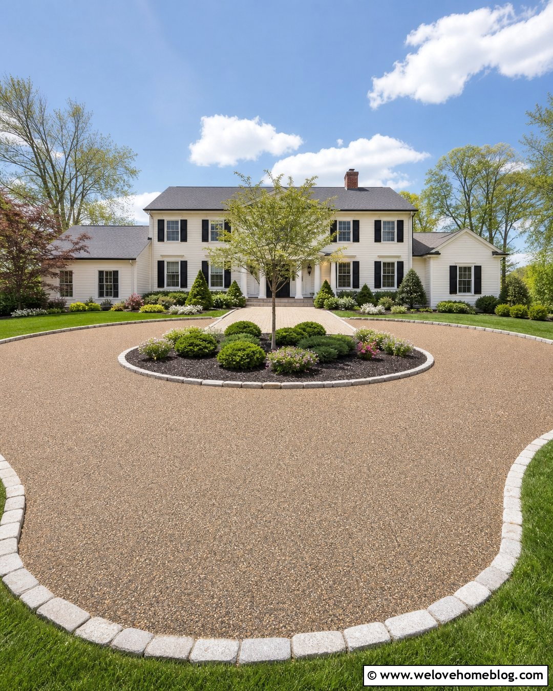 Tan Rubber Circular Driveway With Stone Edging - 20 Rubber Driveway Recycled Tires Ideas