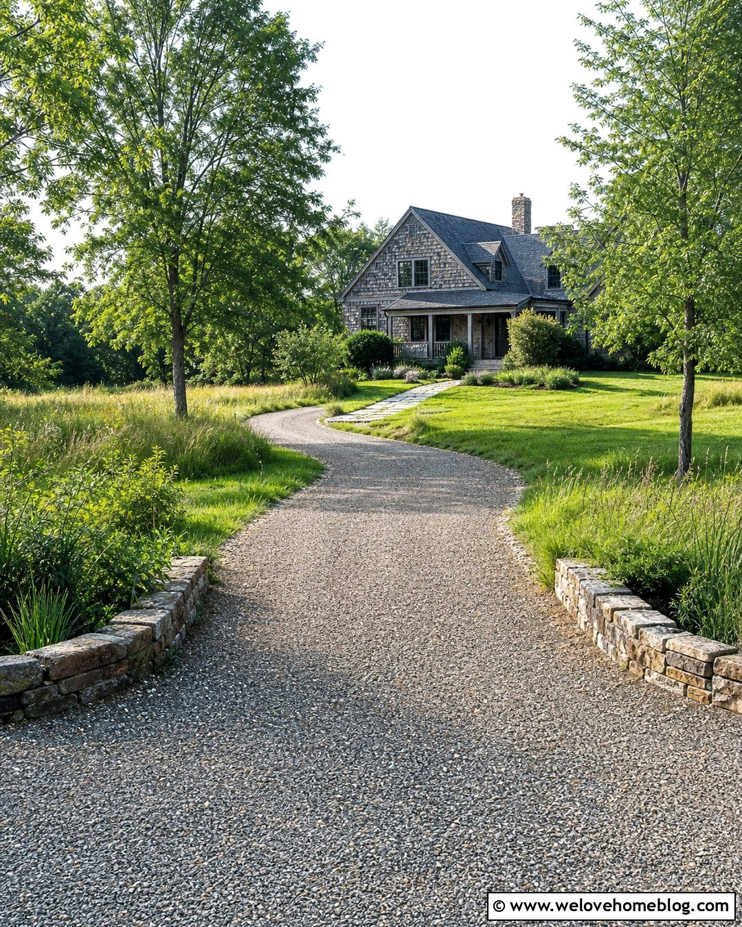 Tar And Chip Driveway With Rustic Landscaping - 20 How To Build A Driveway Ideas